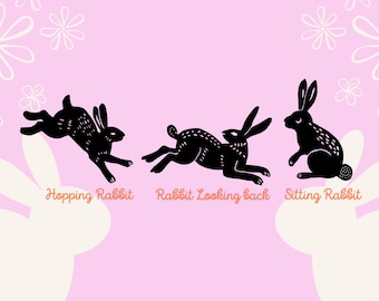 Set Bunny Rabbits Rubber Stamp: Easter Craft Stamp