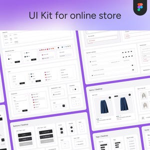 UI-kit voor een webwinkel in Figma. Ontwerpsysteem voor e-commerce. Website-ontwerpkit. UX/UI-elementen voor een webshop. Webdesignbibliotheek.