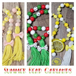 Summer Bead Garlands | Watermelon | Lemonade | Beach | Tiered Tray, Mantle, Table Decoration | Yellow | Blue | Red | Green | Aqua | Pink