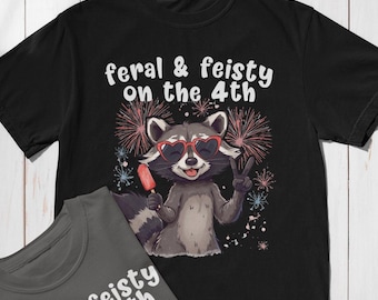 Feral 4th of July Raccoon Tee | Fourth of July Fireworks Shirt for Women