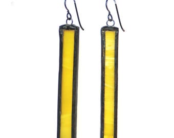 Rectangle Earring- Yellow - Long Rectangle Earring