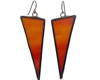 Triangle Earrings, Stained Glass Earrings, Statement Earrings, Orange Sunset Earrings, Modern Jewelry, Colorful Jewelry,  Glass Earrings