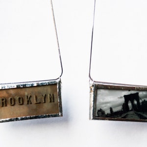 Brooklyn Brooklyn Bridge Pendant in Black and White Stained Glass Reversible Photo Necklace image 1