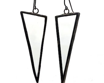 Stained Glass Earrings ,Large  Clear Triangle