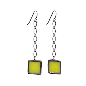 Stained Glass Earrings, Chain Earrings, Yellow Glass  Earrings