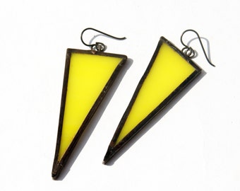 Triangle Earrings - Stained Glass Earrings- Yellow Triangle Earrings- Statement Earrings- Colorful Earrings- Modern Jewelry