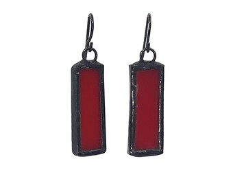 Stained Glass Earrings, Red Glass Earrings, Geometric Earrings