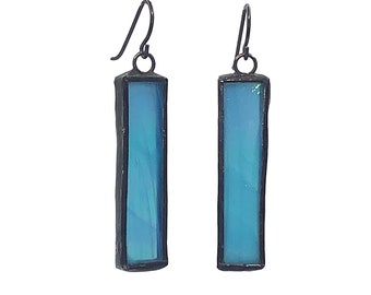 Stained Glass Earrings - Blue Glass earrings- Rectangle Earrings