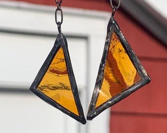 Amber Triangle Stained Glass Earrings