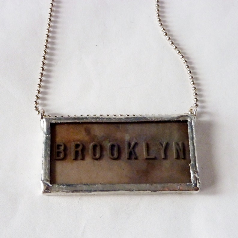 Brooklyn Brooklyn Bridge Pendant in Black and White Stained Glass Reversible Photo Necklace image 2