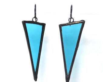 Triangle Earring - Stained Glass Earrings - Geometric Earrings- Turquoise Earrings