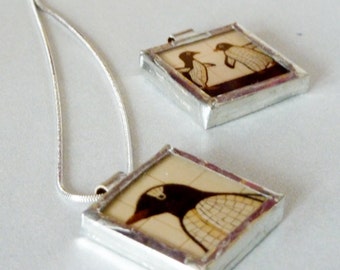 Penguin Photo Pendant great Valentine's Day Gift  NYC subway mosaic art in Black and White