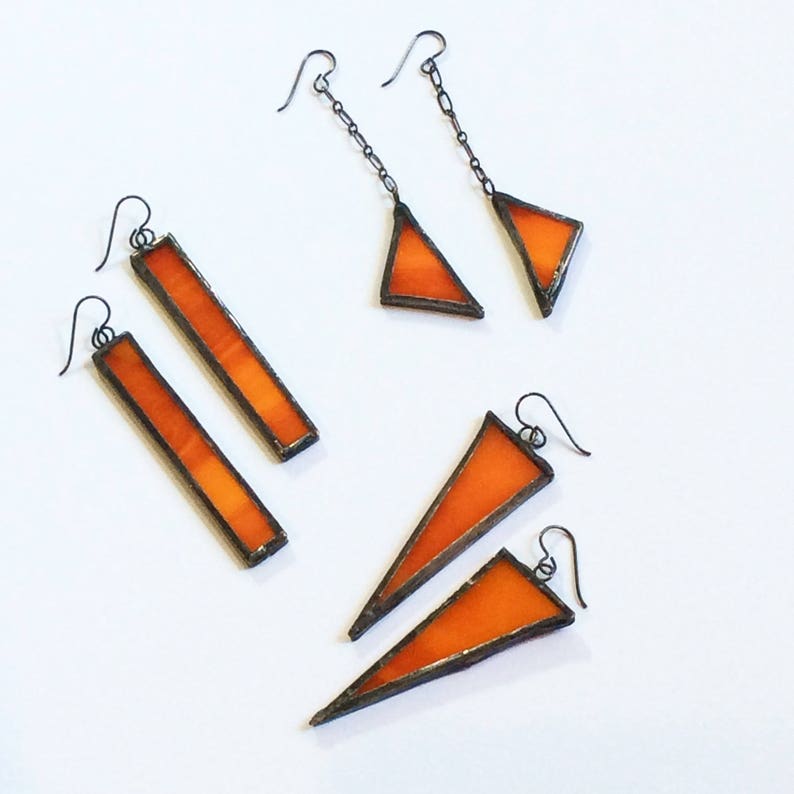 Triangle Earring, Stained Glass Earrings, Statement Earring, Orange Glass Earring, Modern Jewelry, Colorful Jewelry,Glass Earrings, Citybitz image 2