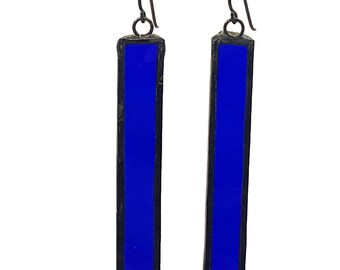 Blue Stained Glass Earrings- Blue Rectangle Earring- Geometric Earrings