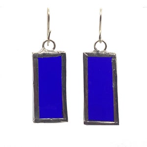 Cobalt Blue Glass Earrings, Stained Glass Earrings