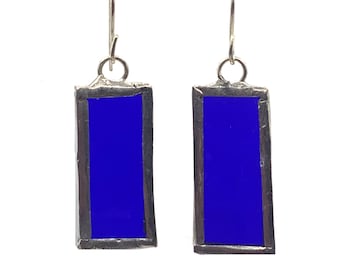 Cobalt Blue Glass Earrings, Stained Glass Earrings