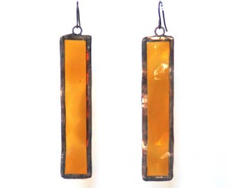 Stained Glass Earrings- Amber Glass Earrings