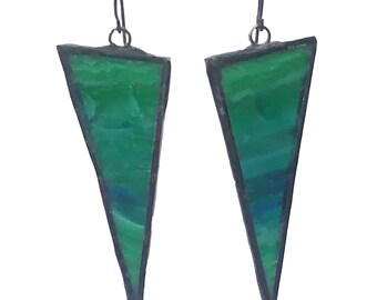 Stained Glass Earrings- Triangle Earrings- Statement Earrings- Malachite Green