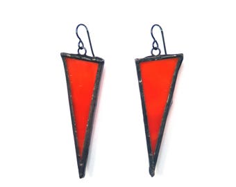 Triangle Earring, Stained Glass Earrings, Statement Earring, Orange Glass Earring, Modern Jewelry, Colorful Jewelry,Glass Earrings, Citybitz