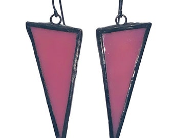 Pink Triangle Earrings, Stained Glass Earrings