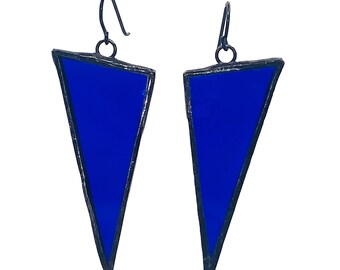 Blue Triangle Earrings, Stained Glass Earrings, Geometric Earrings, Contemporary Earrings