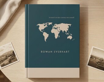 Solo Traveler Journal Personalized World Map Notebook Minimalist Travel Diary Custom Name Adventure Gift Memory Book
