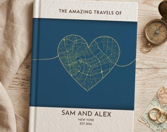 Diario de viaje personalizado para parejas, libro de recuerdos de luna de miel, regalo de aniversario de boda y compromiso para la familia, viajes increíbles, mapa del corazón