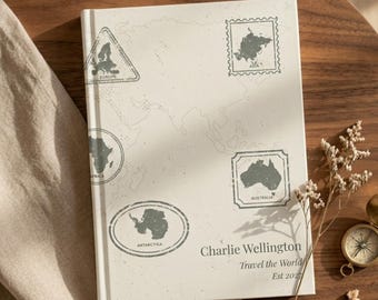 Diario di viaggio, registro d'avventura personalizzato, mappa del mondo, libro dei ricordi per viaggiatori