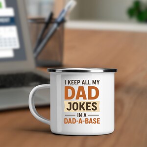 Personalized Enamel Mug for Dad Outdoor Adventure Coffee Cup Funny Dadabase Metal Tea Cup Fathers Day Gift Birthday Gift for Men Travelers