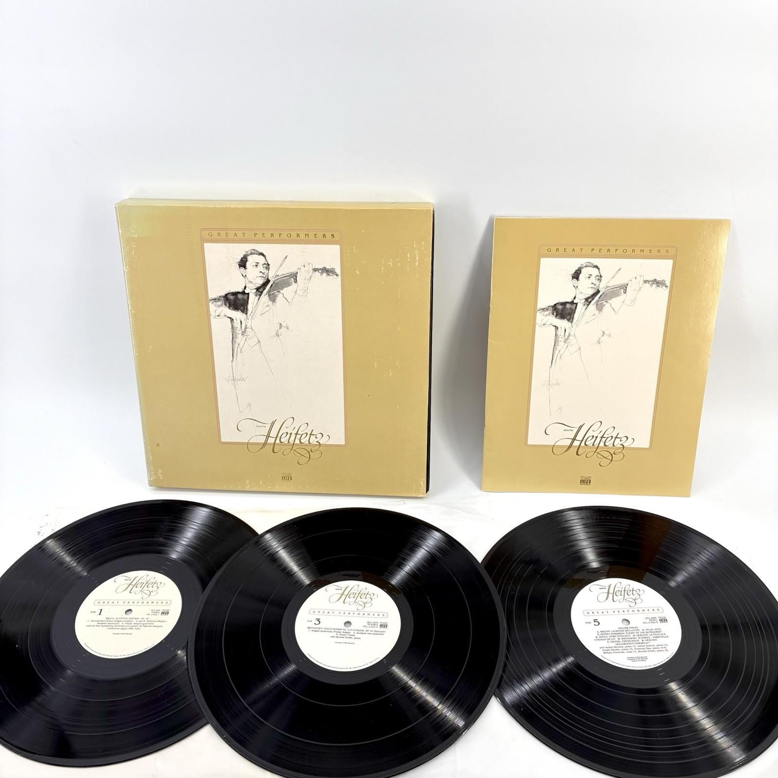 Jascha Heifetz Violin 3 LP Box Set, Time-Life Great Performers 1981, Classical Vinyl Record Collection