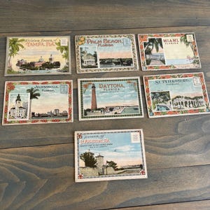 Antico lotto di 7 libri di cartoline della Florida degli anni '40 - Miami Tampa St Pete More (PB1)