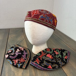 3 Kippah Yarmulke vintage judaica Bukhara Uzbek bordada a mano S (S8 A93)