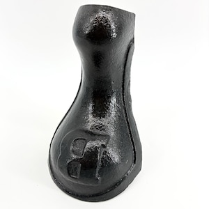 May include: A black cast iron bathtub foot with a glossy finish. The foot has a curved shape and a textured surface. The letter "B" is embossed on the base of the foot. The foot is designed to support a bathtub.