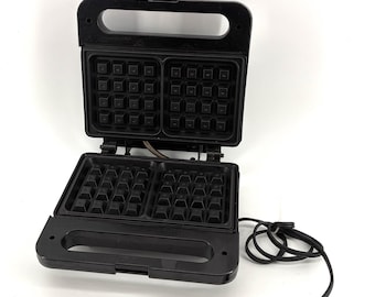 Piastra per waffle belgi vintage Salton, WM-4A, elettrodomestico da cucina retrò anni '80, piastra elettrica nera, testata e funzionante (ST)