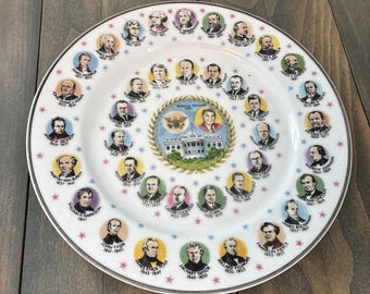 Vintage USA Presidents Collector Plate Washington to Reagan 1981 Japan Political Memorabilia Display Plate (GL14)
