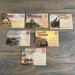 6 livros de cartões postais antigos dos estados do oeste dos EUA da década de 1940: Wyoming Arizona Montana (PB5)
