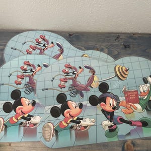 3 Vintage 1987 Disney Mickey Mouse Exercising Goofy Donald Duck Placemats (L6)