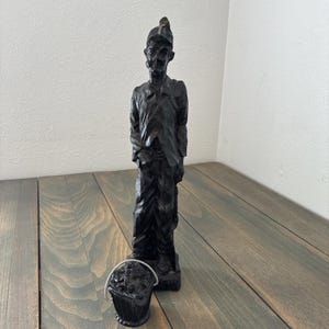 Vintage 1980s Hand Carved Coal Miner w/Pail - Solid Coal Ken Snyder - 13” (ST)