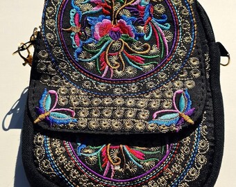 Vintage Embroidered Crossbody Bag, Canvas Shoulder Bag