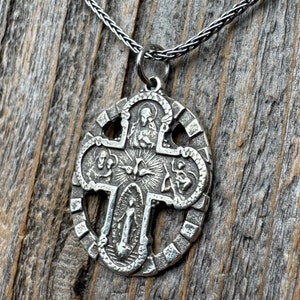Sterling Silver 5-Way Cross Medal Necklace, Antique Reproduction Scapular, 4-Way Catholic Unisex Pendant, Sacred Heart, Miraculous Medal
