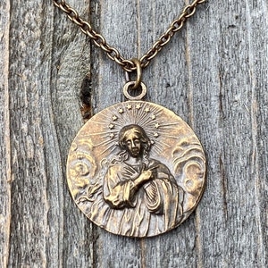 Antiqued Gold Miraculous Medal Pendant on Satellite Chain Necklace, French  Antique Replica Medallion, Signed by French Artist Ferdinand PY 
