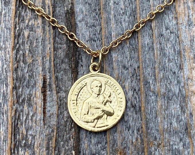 1 Karat Gold St Gerard Majella Medal, Necklace, French Artist Penin
