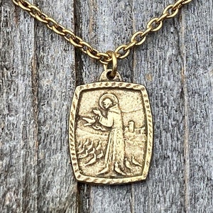 Antiqued Gold St. Francis of Assisi Blessing Prayer Medal Pendant Necklace Saint Francis Italian Antique Replica Lord Bless You and Keep You