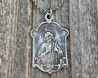 St Jude Thaddeus Sterling Silver Medallion Pendant, Replica of Rare Antique Medal, Patron Saint of Desperate Causes, Saint of Hope and Help