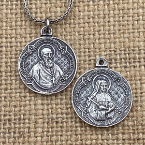 2-sided St. Francis de Sales & St. Jane de Chantal Sterling Silver Pendant, Hand Cast Antique Replica Medal, Artists Penin Poncet