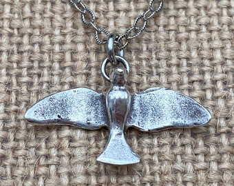 Sterling Silver Holy Spirit Dove Pendant Necklace, Antique Replica, Unisex Confirmation Gift, Boho Holy Spirit Necklace, Flying Dove Pendant