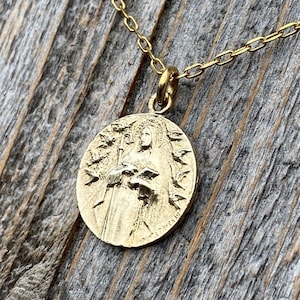 Collier médaille d&#39;or Sainte Colette de Corbie de fertilité par l&#39;artiste français Tricard, réplique antique de médaille, patronne des femmes enceintes