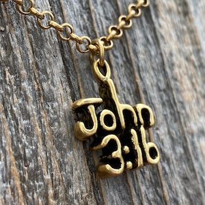 Antiqued Gold John 3:16 Anhänger an Halskette, antike Replik John 3 16 Medaille, denn Gott so geliebt die Welt, die er seinen einzigen Sohn gab