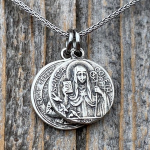Collier grappe en argent sterling St Gerard Majella & St Colette of Corbie, saintes patronnes de la fertilité + femmes enceintes, répliques anciennes
