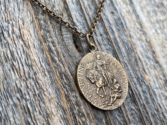 Bronze Latin St Martin of Tours Pendant, Hand Cast French Antique